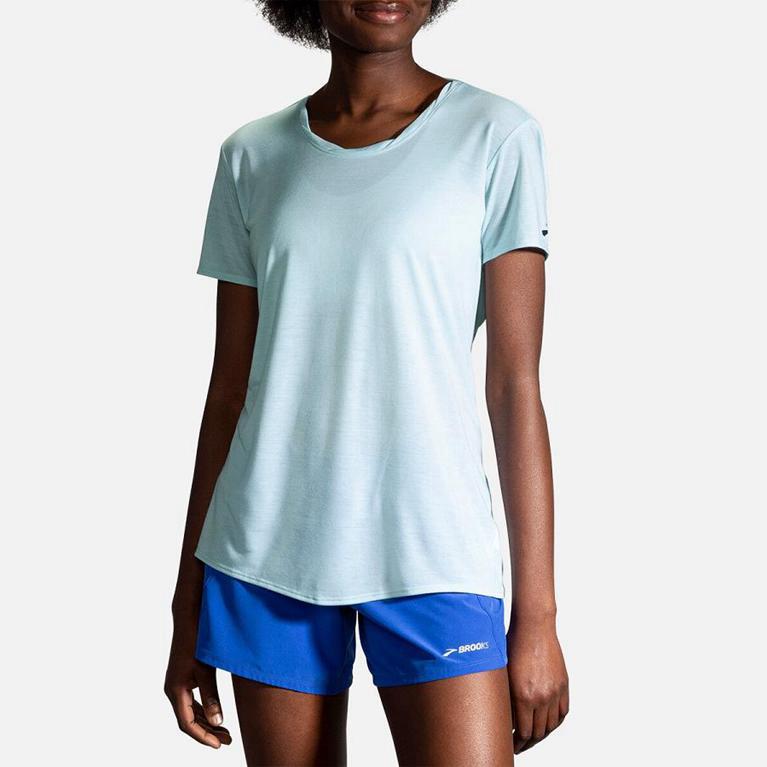 Brooks Distance Womens Short Sleeve Running Shirt - Blue - Indonesia (NJKM-58241)